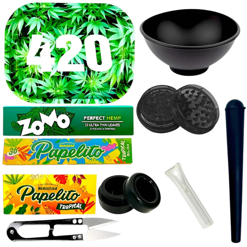 Kit Bandeja Metal Seda Cuia Silicone Piteira Dichavador Mocó