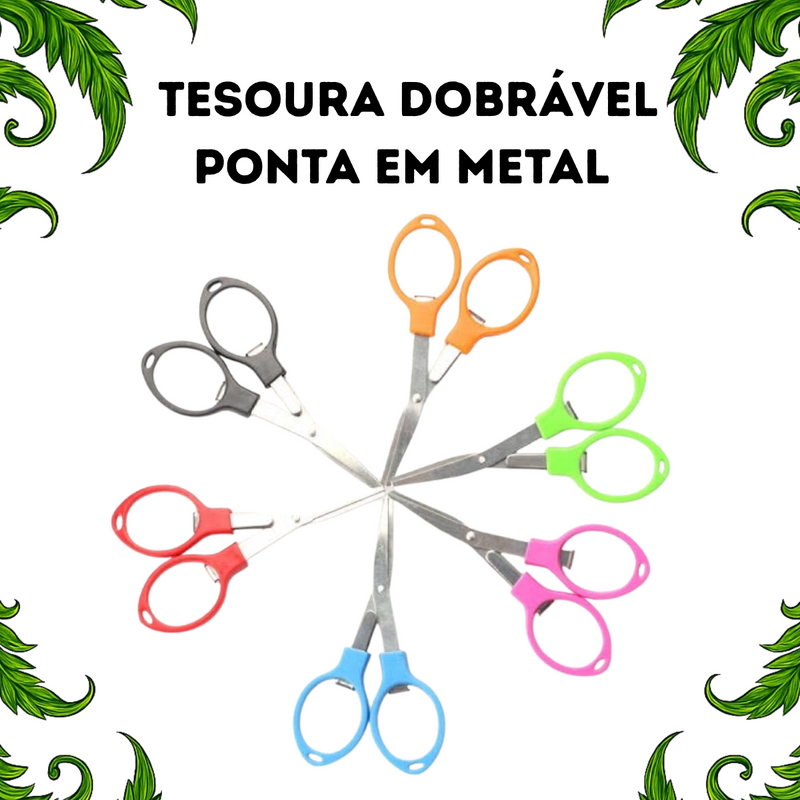 Tesoura Dobrável Portátil Com Ponta Em Metal Corte Preciso Compacta Resistente Multiuso Viagem Tabacaria Acessório