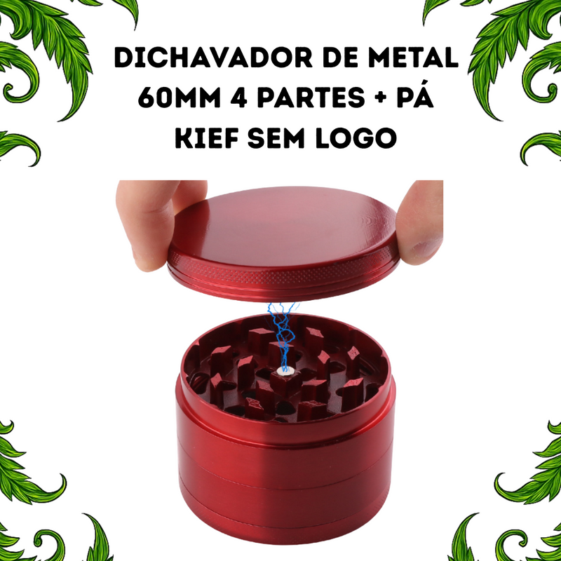 Dichavador De Metal 60mm 4 Partes Preto Sem Logo Com Tela Peneira + Pá Kief Acessório Resistente Tabacaria Headshop