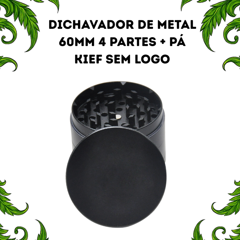 Dichavador De Metal 60mm 4 Partes Preto Sem Logo Com Tela Peneira + Pá Kief Acessório Resistente Tabacaria Headshop