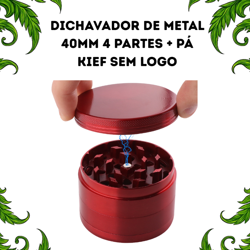 Dichavador De Metal 40mm 4 Partes Preto Sem Logo Com Tela Peneira + Pá Kief Compacto Resistente Tabacaria Headshop