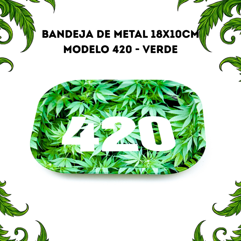 Bandeja De Metal Tabacaria 18x10cm Modelo 420 Verde Resistente Portátil Headshop Acessório Para Fumar Dichavador Seda