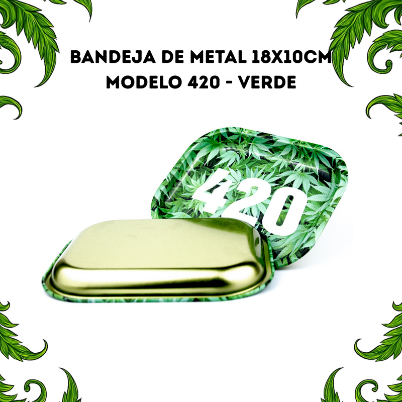 Bandeja De Metal Tabacaria 18x10cm Modelo 420 Verde Resistente Portátil Headshop Acessório Para Fumar Dichavador Seda