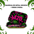 Bandeja De Metal Tabacaria 18x10cm Modelo 420 Verde E Rosa Resistente Portátil Headshop Acessório Para Fumar Seda Dichavador
