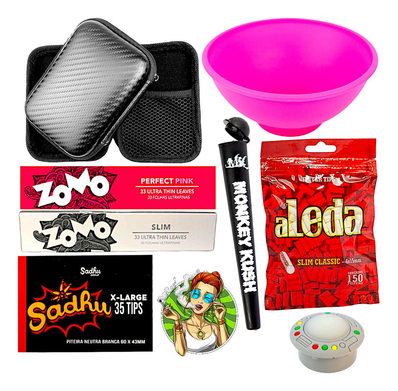 Kit Fumo Case Sedas Piteiras Filtro Aleda Tubete Slick Cuia