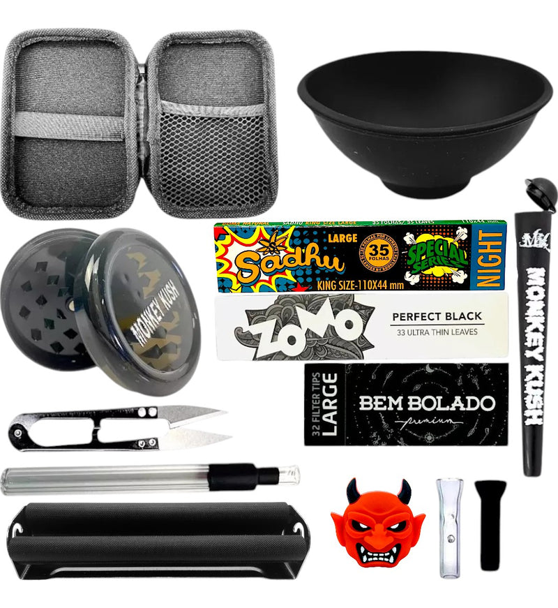 Kit Case Seda Bolador Dichavador Seda De Vidro Slick Cuia