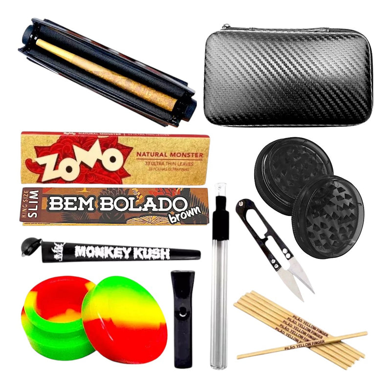 Kit Fumo Dichavador Bolador Seda De Vidro Tesoura Slick