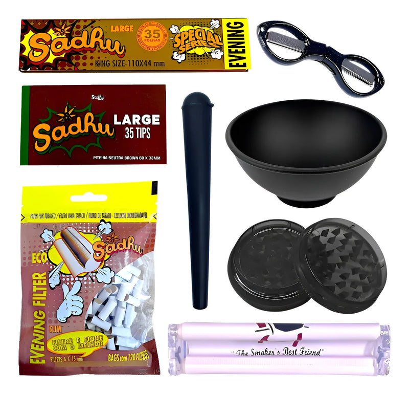 Kit Bolador Tesoura Filtro Seda Cuia Dichavador Mocó Piteira