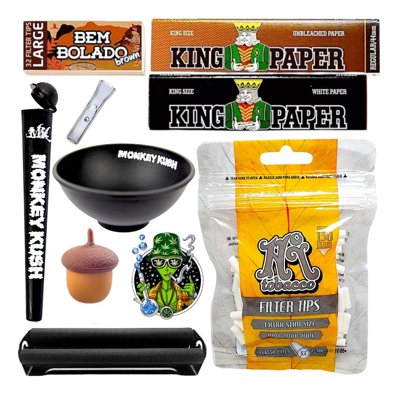 Kit Fumo Bolador Seda Piteira De Vidro Cuia Tubete Slick