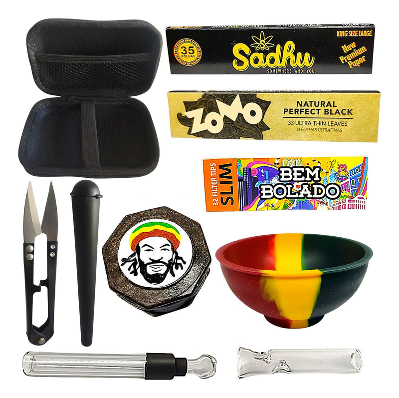 Smoking Tabacaria kit fumo dichavador case bag seda piteira de vidro cuia