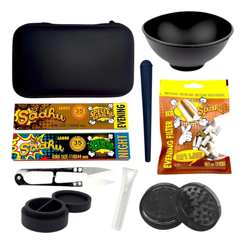 Kit Estojo Seda Piteira De Vidro Tesoura Slick Filtro Cuia