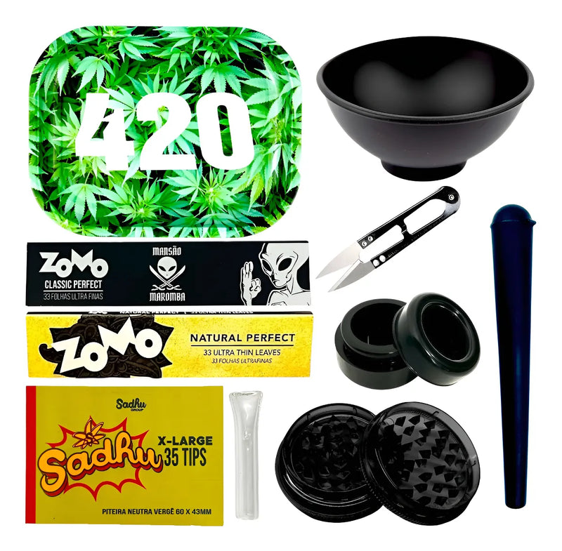 Kit Bandeja Fumo Seda Cuia Slick Piteira De Vidro Dichavador