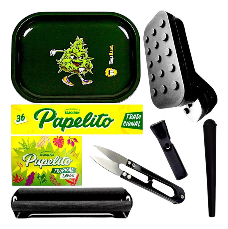 Kit Bandeja Fumo Seda Bolador Tesoura Porta Cigarros Slick