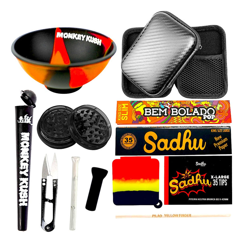 Kit Fumo Case Seda Piteira De Vidro Dichavador Tubo Mocó