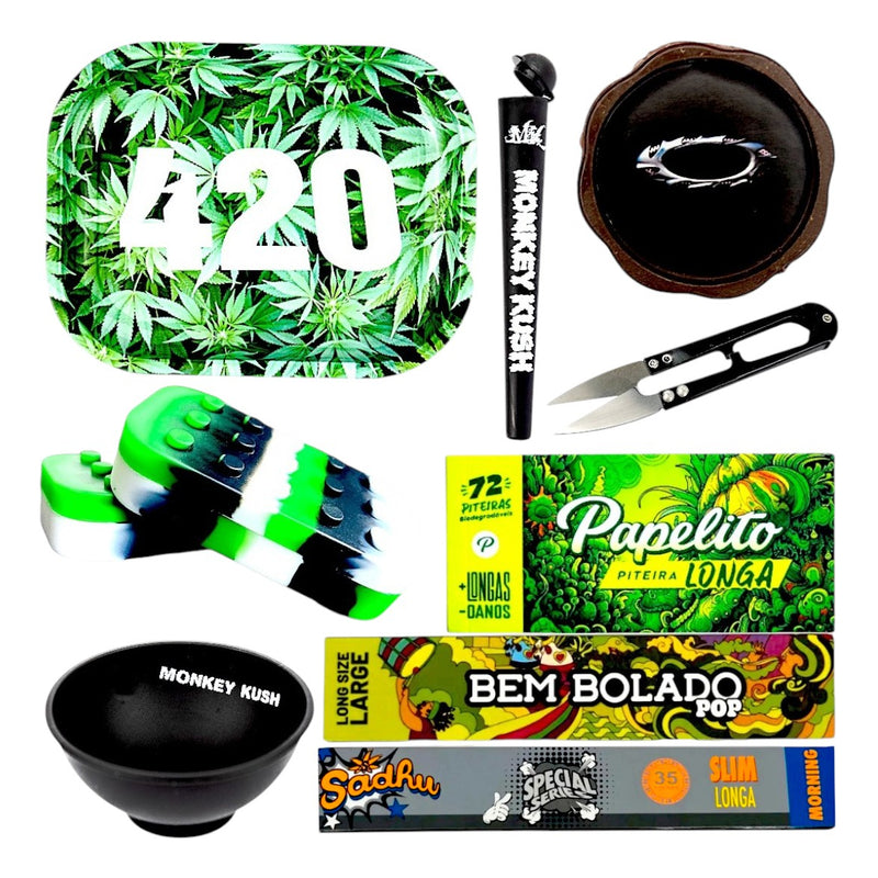 Kit Bandeja Seda Piteira Dichavador Tubete Tesoura Cuia