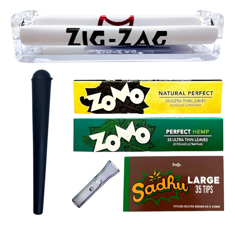 Kit Fumo Bolador Seda Piteira Zomo Pit Vidro Porta Cigarros