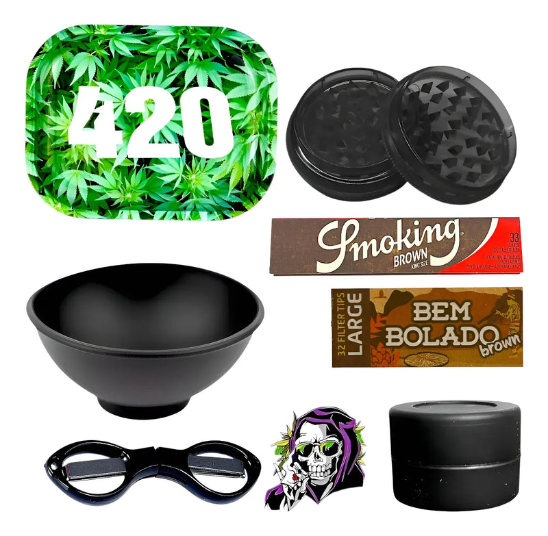 Kit Fumo Bandeja Slick Seda Piteira Cuia Tesoura Dichavador