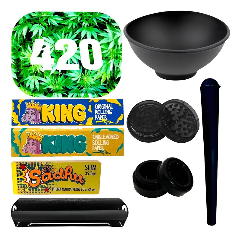 Kit Bolador Dichavador Slick Bandeja Seda Cuia Tubete Mocó