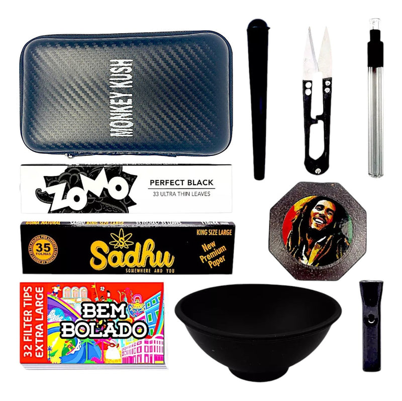 Kit Fumo Dichavador Seda Porta Cigarros Seda De Vidro Cuia