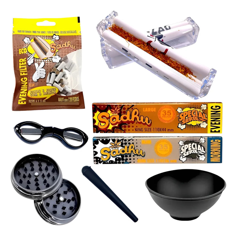 Kit Fumo Filtro Seda Bolador Metal Dichavador Cuia Mocó