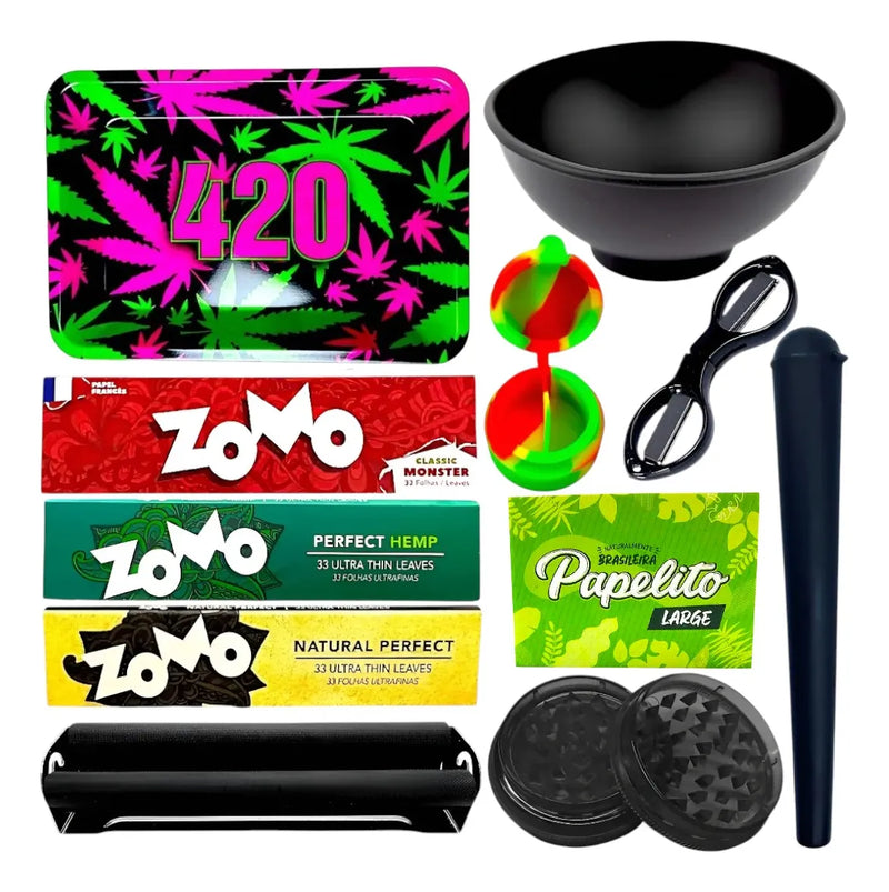 Kit Bandeja Slick Dichavador Porta Cigarro Bolador Seda Cuia