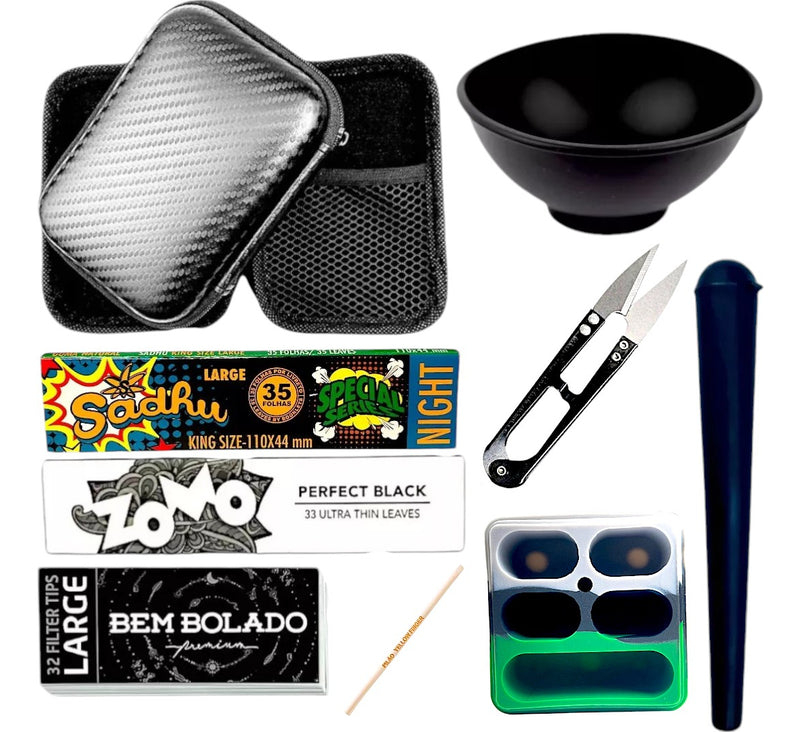 Kit Case Fumo Seda Piteira Cuia Porta Cigarros Slick Pilão