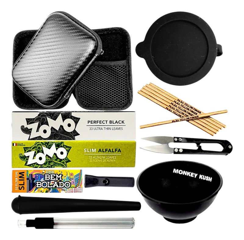 Kit Fumo Seda Porta Mocó Tesoura Cuia Slick Piteira + Brinde