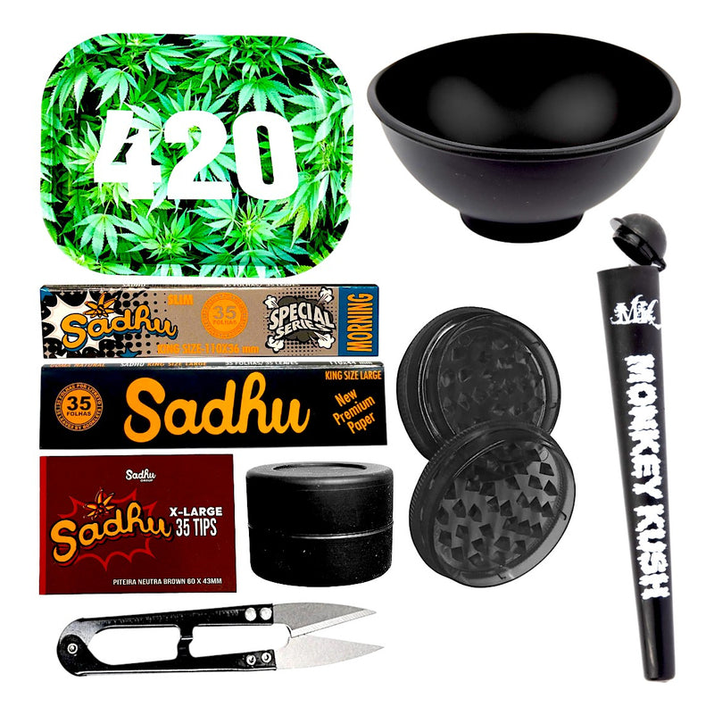 Kit Bandeja Fumo Seda Cuia Slick Piteira De Vidro Dichavador