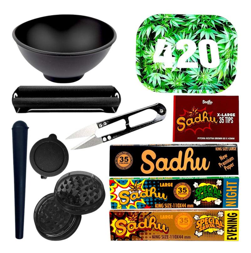Kit Bandeja Slick Dichavador Porta Cigarro Bolador Seda Cuia