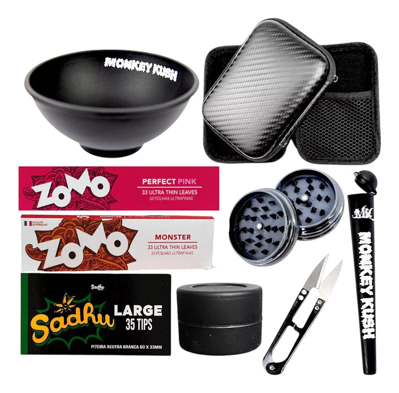 Kit Fumo Slick Porta Cigarros Tesoura Seda Cuia Dichavador