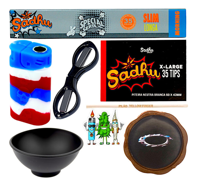 Kit Fumo Seda Piteira Cuia Dichavador + Brinde Cachimbo