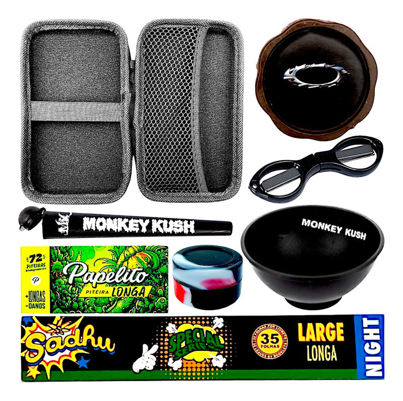 Kit Fumo Seda Longa Piteira Cuia Dichavador Tesoura Tubete