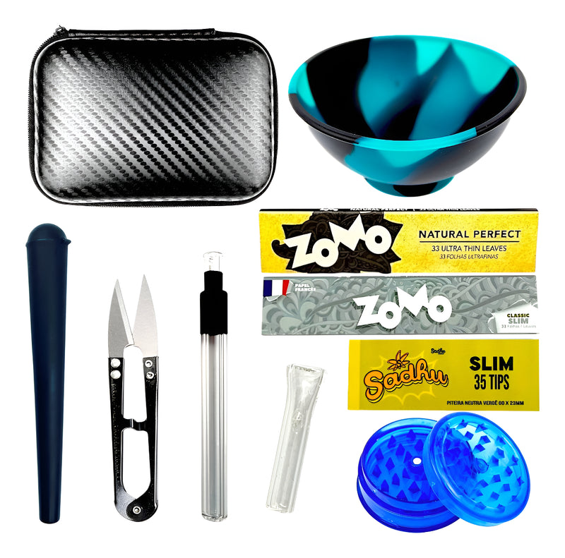 Kit Case Cuia Seda De Vidro Dichavador Tubete Mocó Tesoura