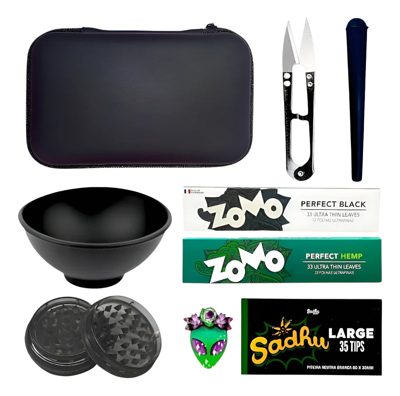 Kit Case Dichavador Seda Zomo Tesoura Cuia Mocó Piteira