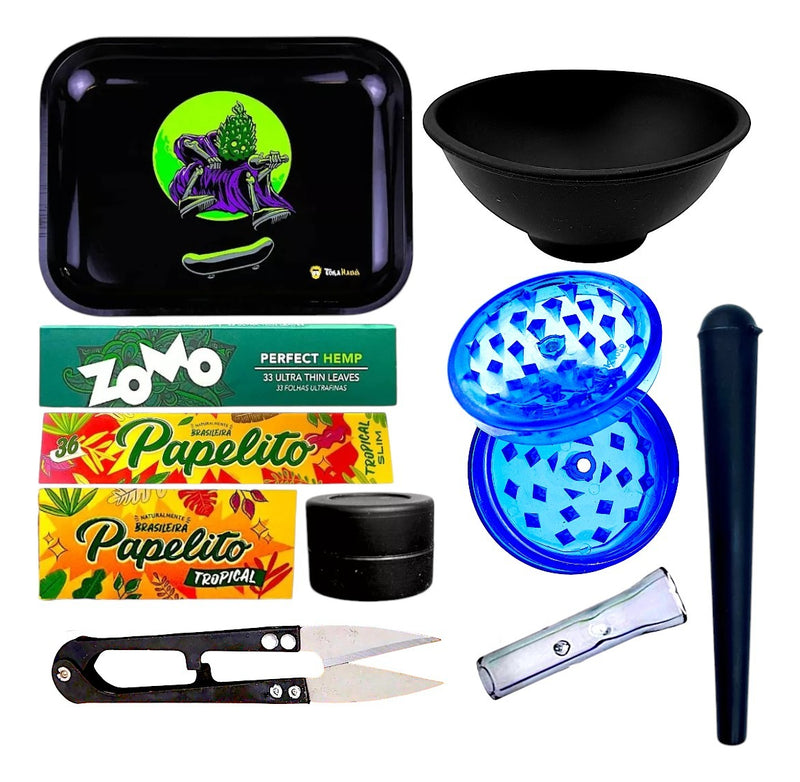 Kit Bandeja Seda Cuia Dichavador Piteira Slick Silicone