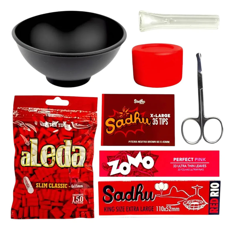 Kit Fumo Filtro Cuia Seda Slick Piteira De Vidro Tesoura