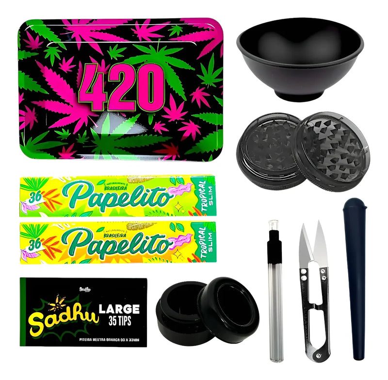 Kit Bandeja Seda Dichavador Tesoura Slick Tubete Piteira