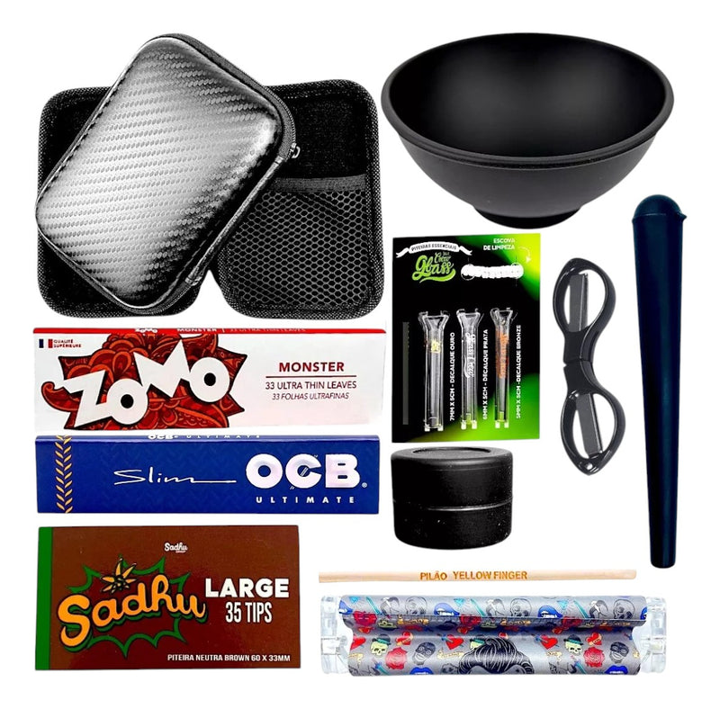 Kit Fumo Case Slick Bolador Piteira De Vidro Seda Cuia Pilão