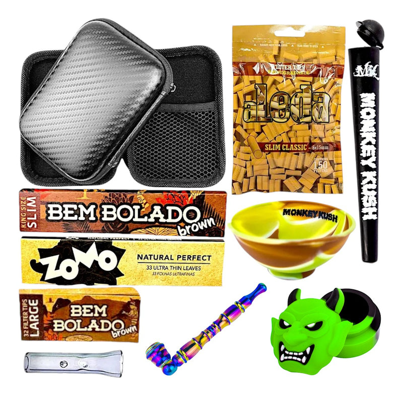Kit Case Sedas Piteira Slick Filtro Cuia Tubete + Cachimbo