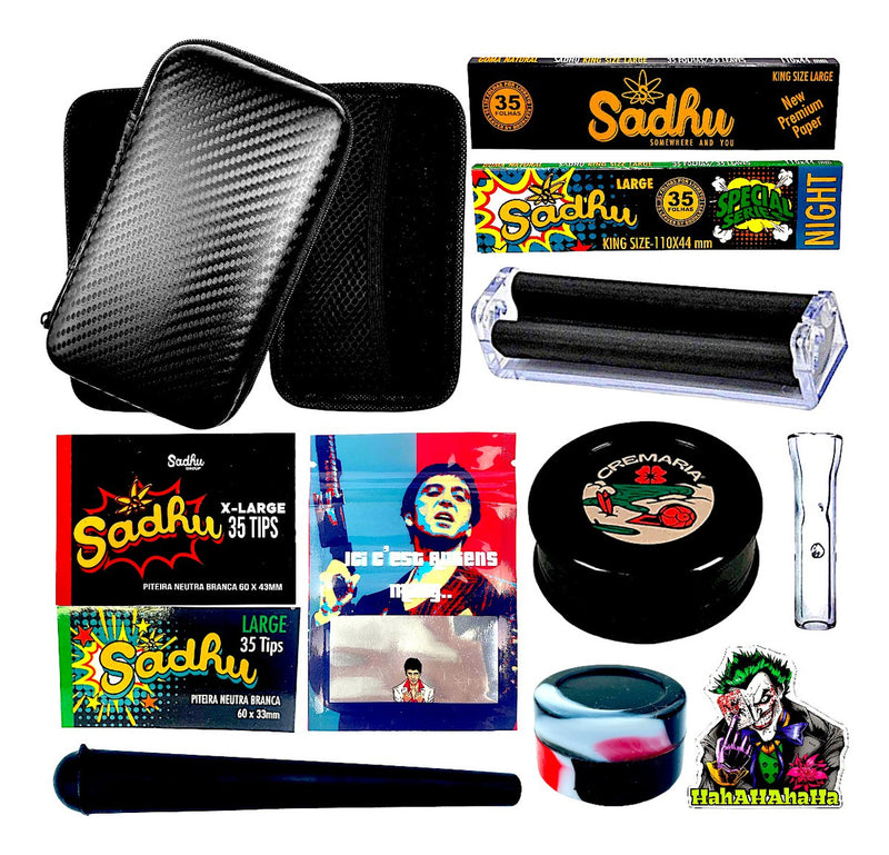 Kit Case Bolador Dichavador Tesoura Porta Cigarros Seda