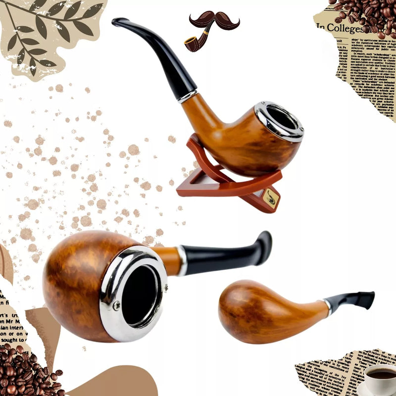 Cachimbo Madeira Curvo Grande + Kits De Limpeza Suporte Tela