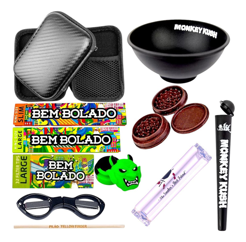 Kit Fumo Case Seda Cuia Dichavador Bolador Slick Mocó Pilão