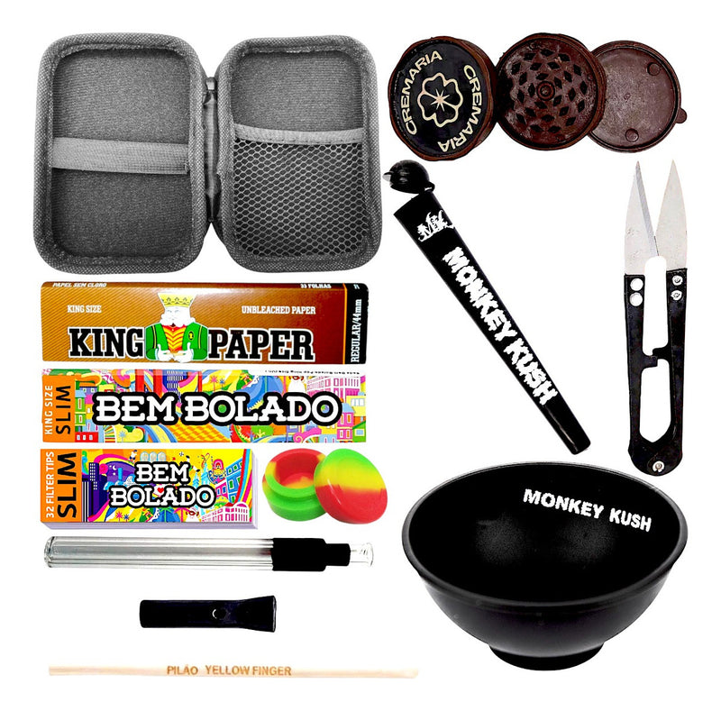 Kit Case Seda De Vidro Cuia Tesoura Porta Cigarros + Piteira