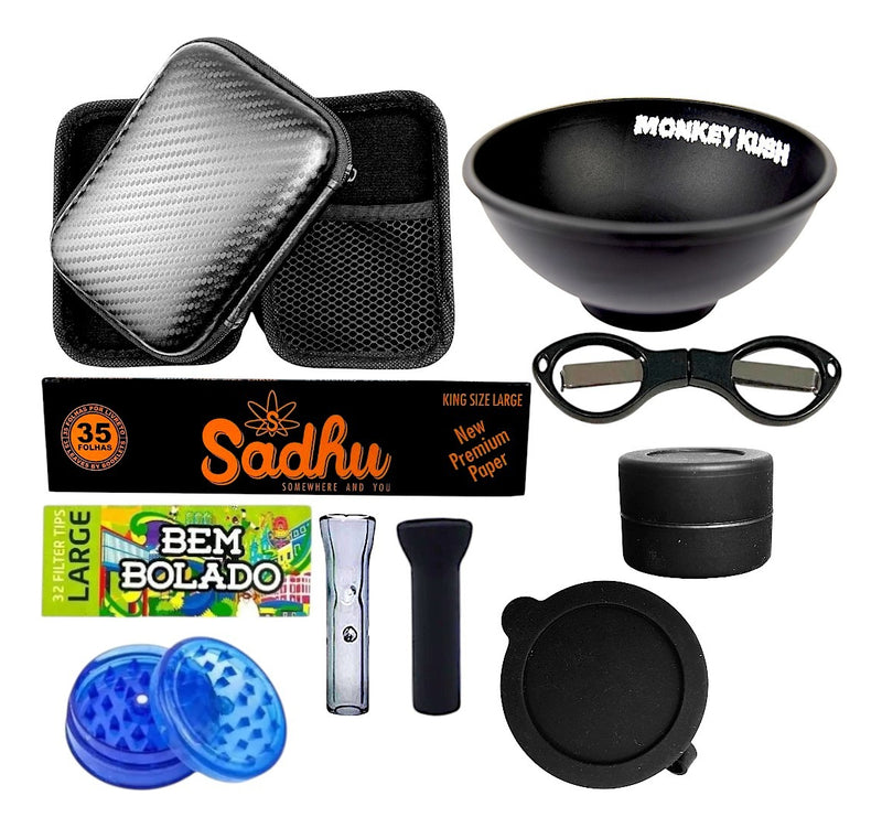 Kit Case Fumo Seda Piteira Dichavador Slick Tesoura Cuia