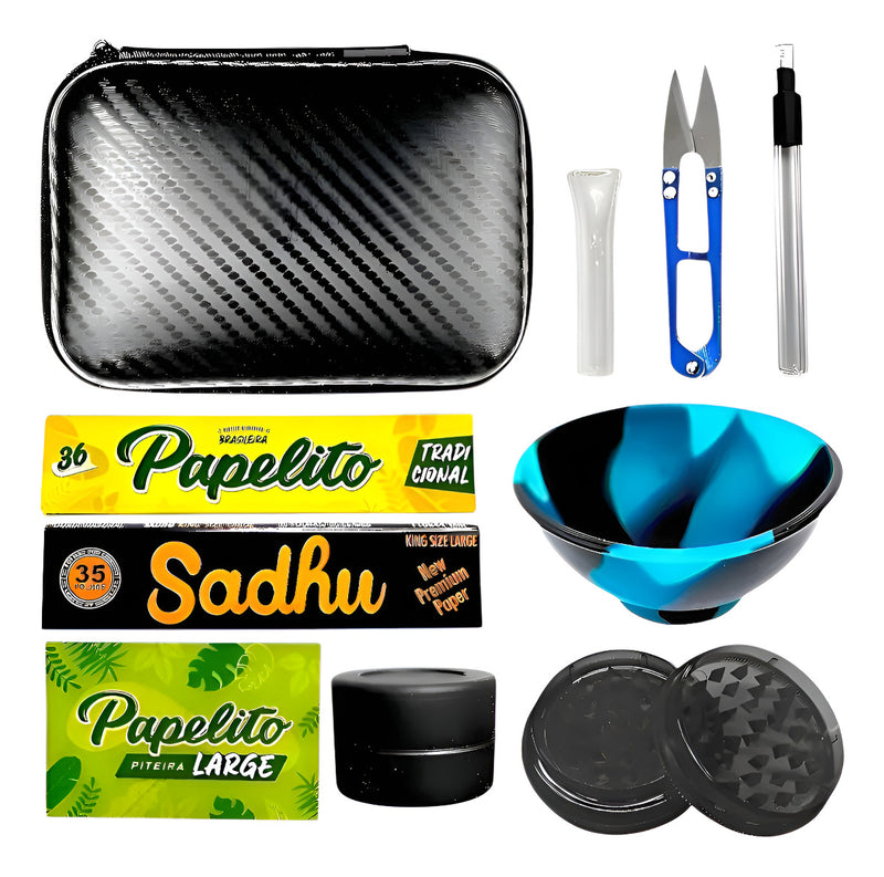 Kit Case Fumo Dichavador Seda De Vidro Tesoura Cuia Piteira