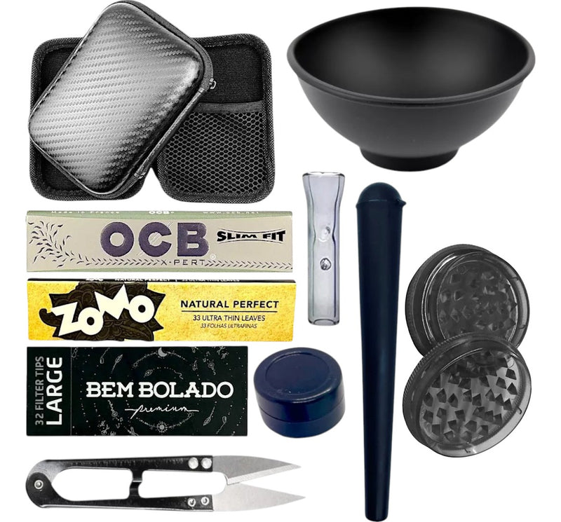 Kit Fumo Case Slick Seda Dichavador Porta Cigarros Cuia