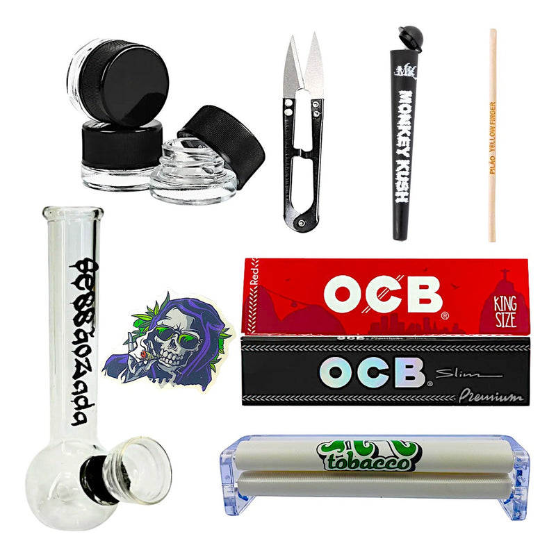 Kit Fumo Sedas Slick Vidro Tubete Mini Bong Bolador Pilão