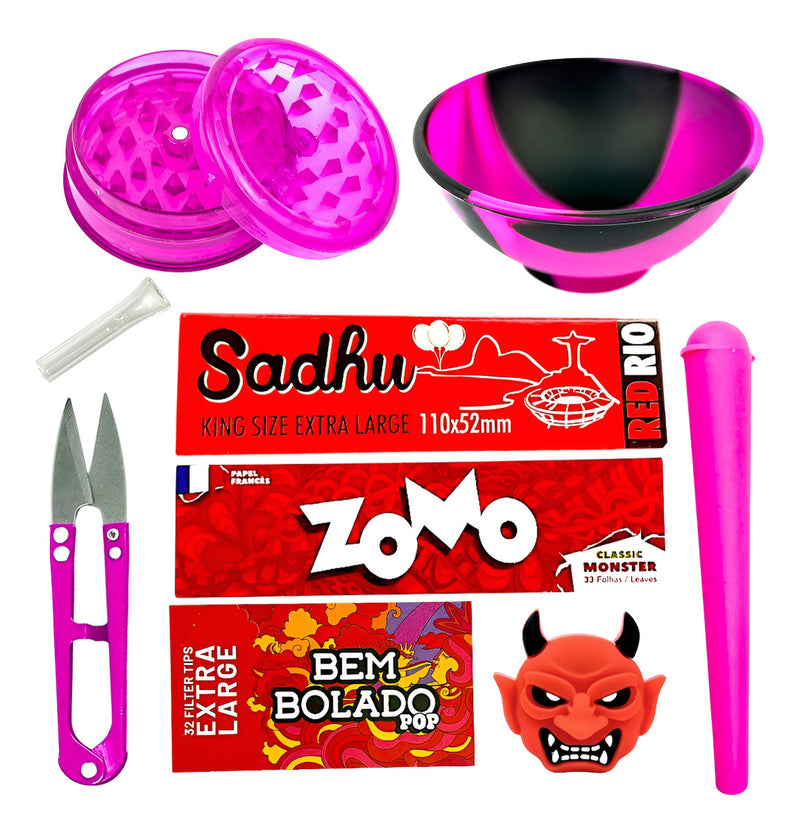 Kit Fumo Slick Tesoura Seda Piteira Tubete Dichavador Cuia