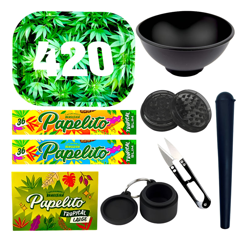 Kit Bandeja Dichavador Tesoura Cuia Piteira Mocó Seda