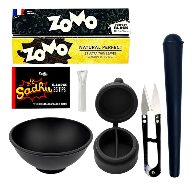 Kit Seda + Slick De Silicone Cuia Porta Cigarros Tesoura